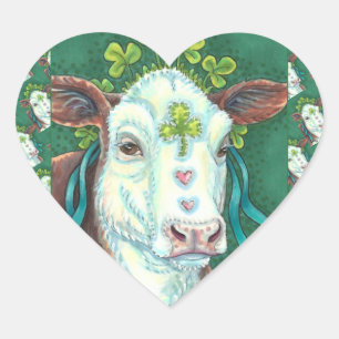 IRISH BRED ST. PATRICK'S DAY HEIFER, SHAMROCK COW HEART STICKER