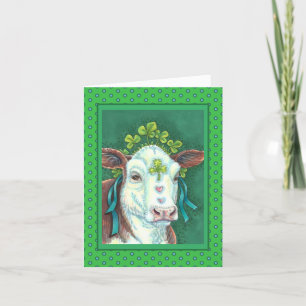 IRISH BRED ST. PATRICK'S DAY HEIFER, SHAMROCK COW HOLIDAY CARD