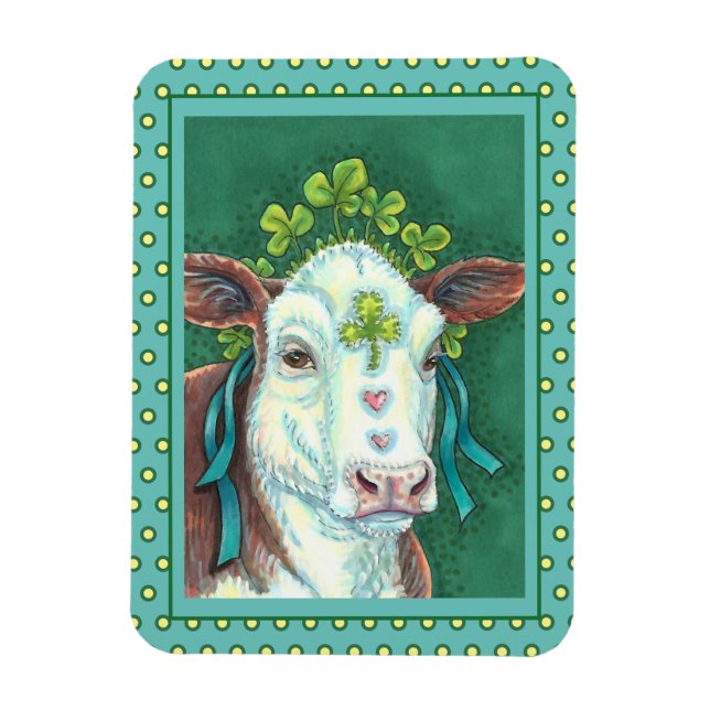 IRISH BRED ST. PATRICK'S DAY HEIFER, SHAMROCK COW MAGNET (Vertical)