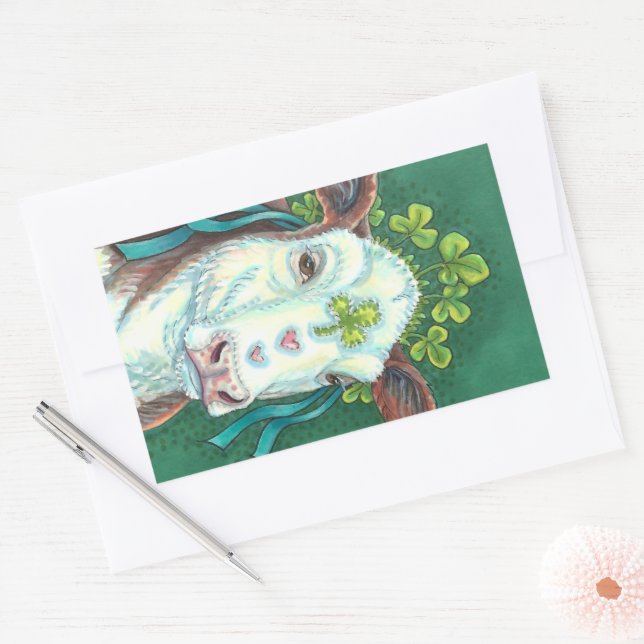 IRISH BRED ST. PATRICK'S DAY HEIFER, SHAMROCK COW RECTANGULAR STICKER (Envelope)