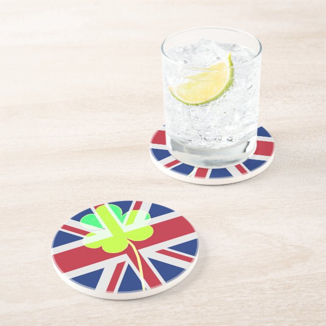 Irish British Flag Shamrock Clover St. Patrick UK Coaster (Side)