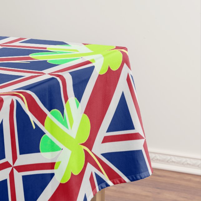 Irish British Flag Shamrock Clover St. Patrick UK Tablecloth (In Situ)