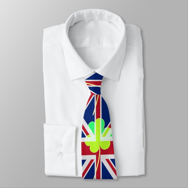 Irish British Flag Shamrock Clover St. Patrick UK Tie (Tied)