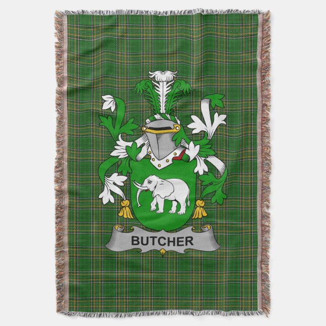  Irish Butcher Coat of Arms Family Crest Ireland Throw Blanket (Front Vertical)