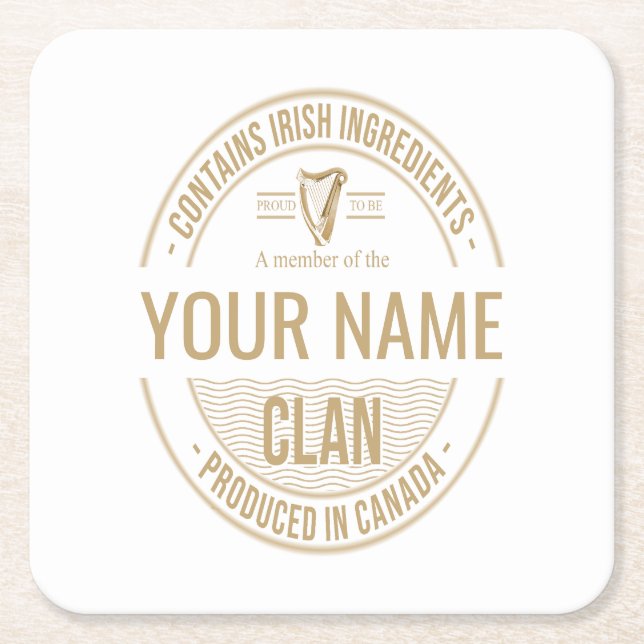 Irish Canadian Custom Family Clan Name Square Paper Coaster (Front)