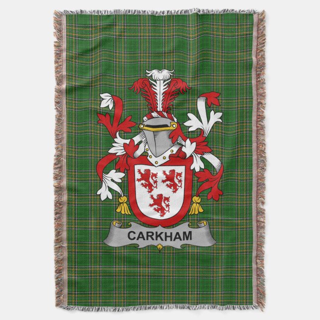  Irish Carkham Coat of Arms Family Crest Ireland Throw Blanket (Front Vertical)