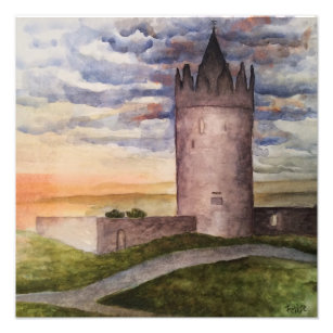 Irish castle and landscape watercolor photo print