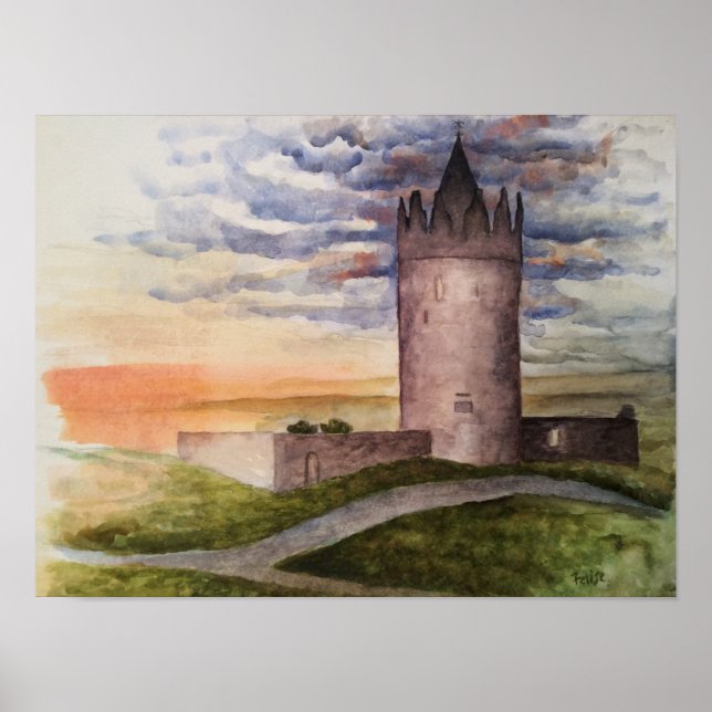 Irish Castle Watercolor Print, Doolin County Clare Poster (Front)