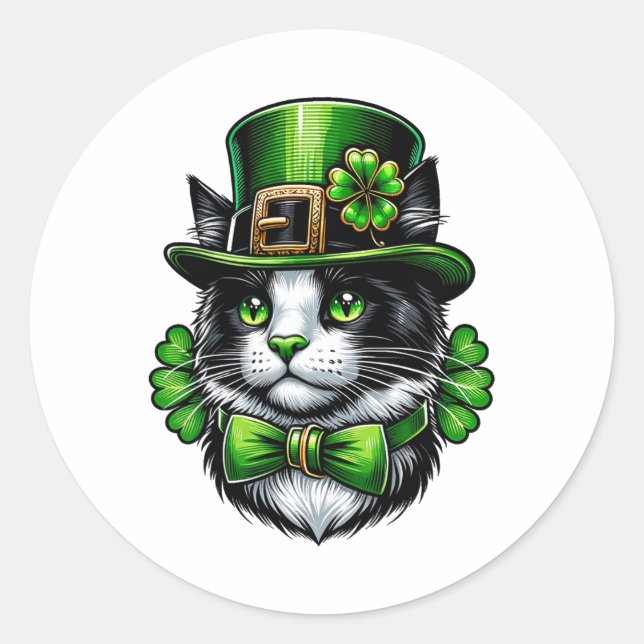 Irish Cat St Patricks Day Catricks Day Kitty Kitte Classic Round Sticker (Front)