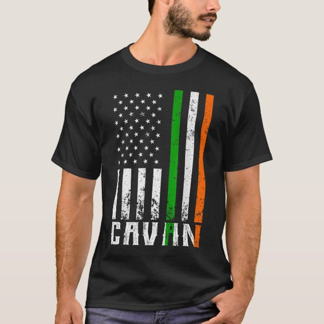 Irish CAVAN Family American Flag Ireland Flag T-Shirt (Front)