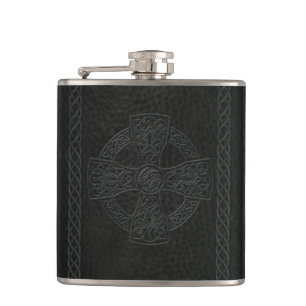 Irish Celtic Cross Faux Leather Hip Flask