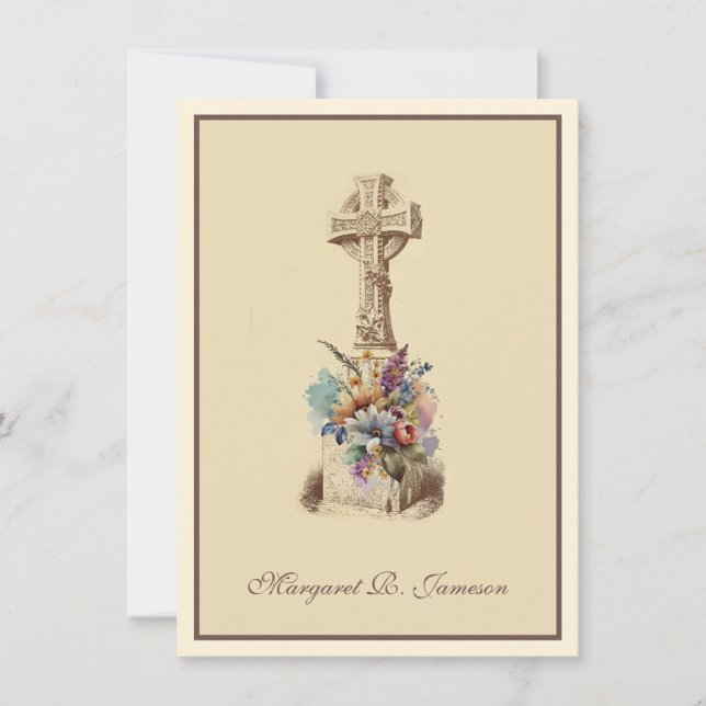  Irish Celtic Cross Floral Condolence Thank You Card (Front)