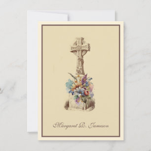 Irish Celtic Cross Floral Condolence Thank You Card
