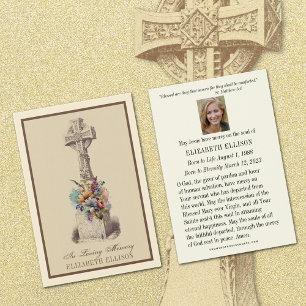 Irish Celtic Cross Floral  Funeral Prayer Card