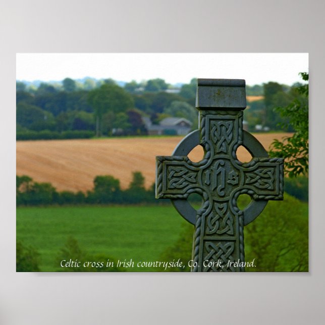 Irish Celtic Cross, Ireland countryside Poster (Front)