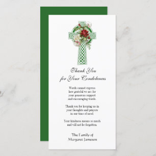 Irish Celtic Cross Roses  Religious Condolence Thank You Card