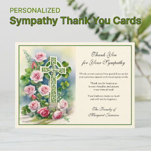 Irish Celtic Cross Shamrocks Sympathy Condolence Thank You Card