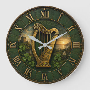 Irish Celtic Harp Large Clock