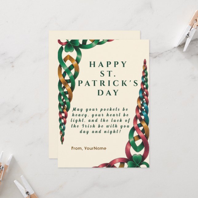 Irish Celtic Knot Blessing St. Patrick's Card (Front/Back In Situ)