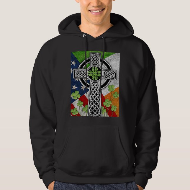Irish Celtic Knot Cross American Flag USA Hoodie (Front)