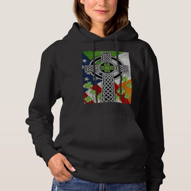 Irish Celtic Knot Cross American Flag USA Hoodie (Front)