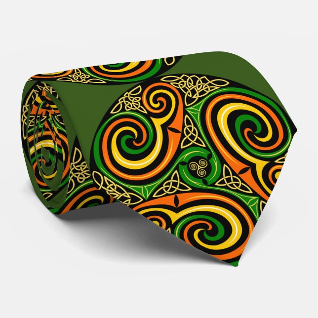 Irish Celtic Mandala Design St. Pat's Day Tie (Rolled)