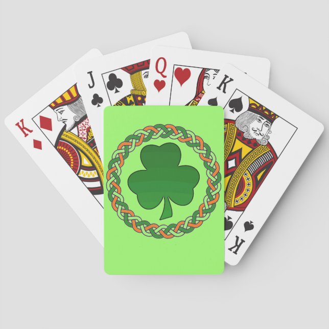 Irish celtic shamrock green playing cards (Back)