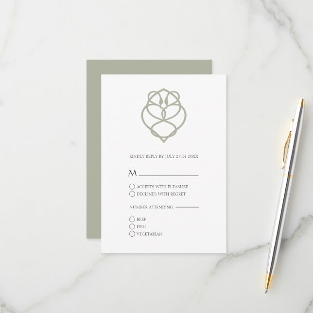 Irish Celtic Swan Love Knot Wedding RSVP Card (Front/Back In Situ)