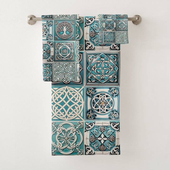 Irish Celtic Tiles Bath Towel Set (Insitu)