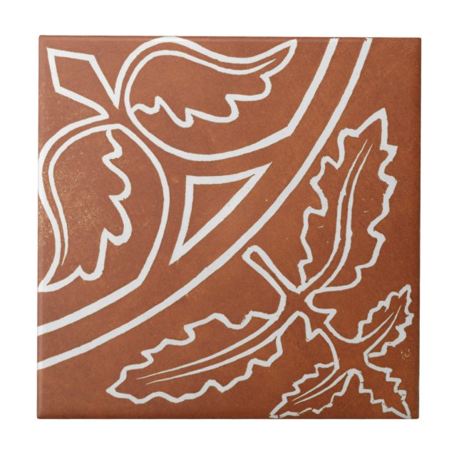 Irish Ceramic Art Design Red Leaf Tile (Front)