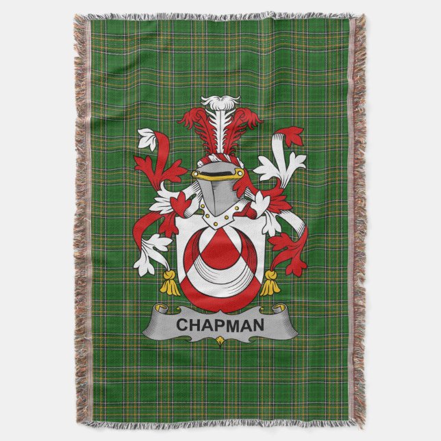  Irish Chapman Coat of Arms Family Crest Ireland Throw Blanket (Front Vertical)