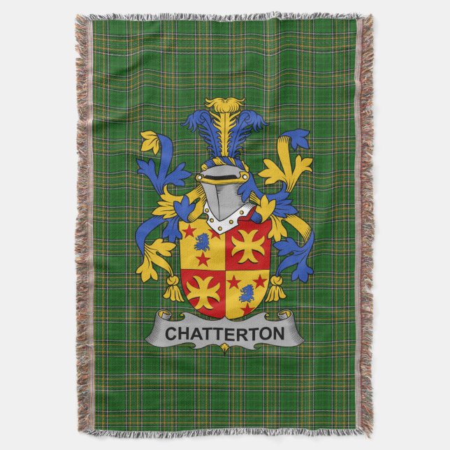  Irish Chatterton Coat of Arms Family Crest Irelan Throw Blanket (Front Vertical)