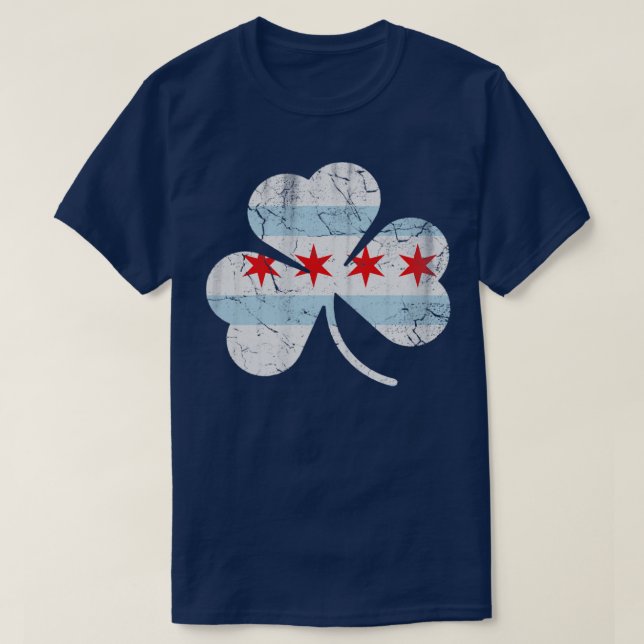 Irish Chicago Flag Shamrock St Patricks Day T-Shirt (Design Front)
