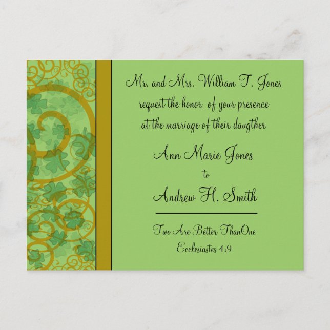 Irish Christian Wedding Invitation Blue Green Postcard (Front)