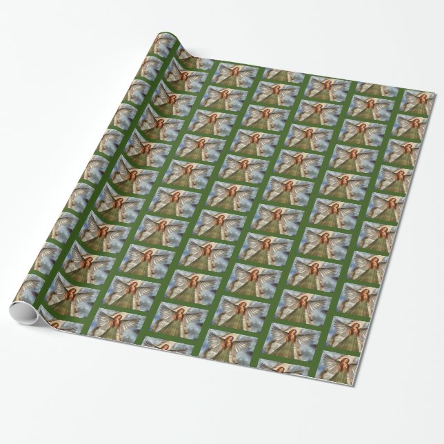 Irish Christmas Angel Holiday Wrapping Paper (Unrolled)