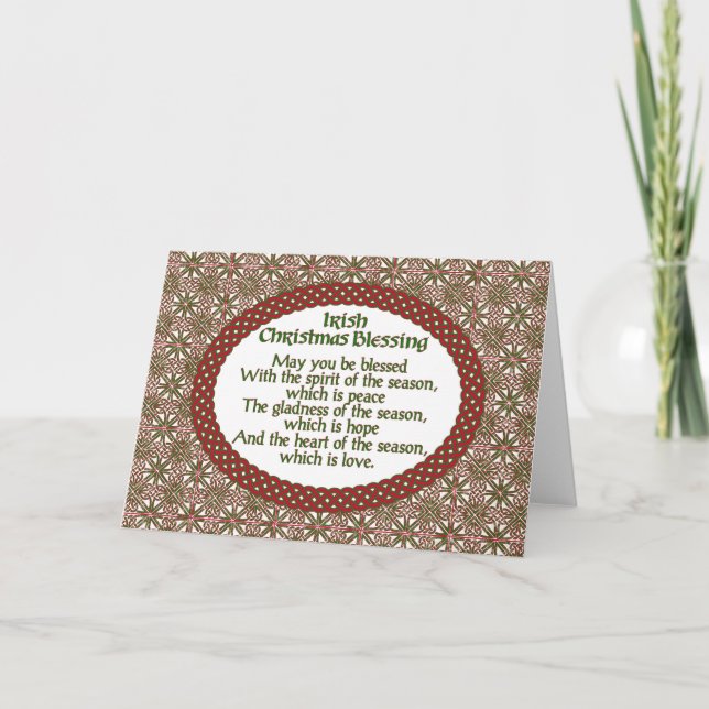 Irish Christmas Blessing, Red Green Celtic Holiday Card (Front)