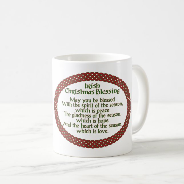 Irish Christmas Blessing, Red Green Celtic Holiday Coffee Mug (Front Right)