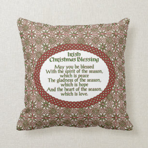 Irish Christmas Blessing, Red Green Celtic Holiday Cushion