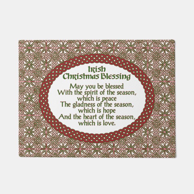 Irish Christmas Blessing, Red Green Celtic Holiday Doormat (Front)