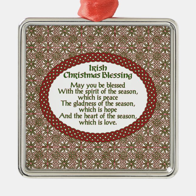 Irish Christmas Blessing, Red Green Celtic Holiday Metal Ornament (Front)