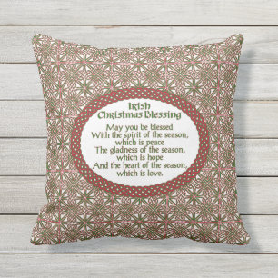 Irish Christmas Blessing, Red Green Celtic Holiday Outdoor Cushion
