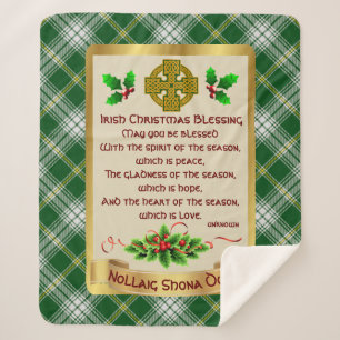 Irish Christmas Blessing w/St. Patrick Tartan Sherpa Blanket