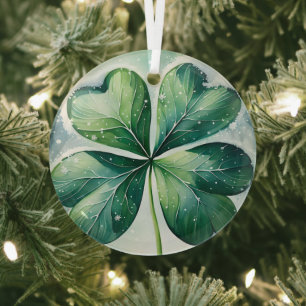 Irish Christmas Shamrock Glass Tree Decoration