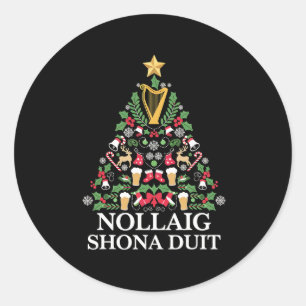 Irish Christmas Tree Nollaig Shona Duit Festive Ho Classic Round Sticker