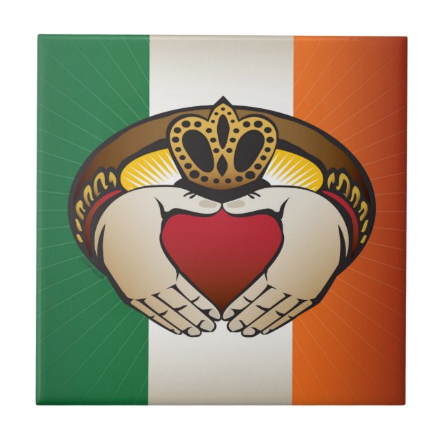 Irish Claddagh Flag Crest Ceramic Tile (Front)