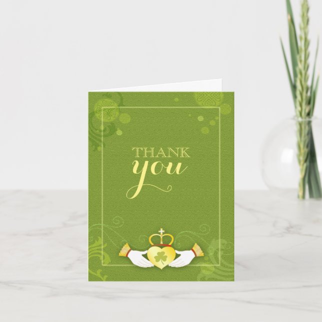 Irish Claddagh Heart Green Wedding Thank You Card (Front)
