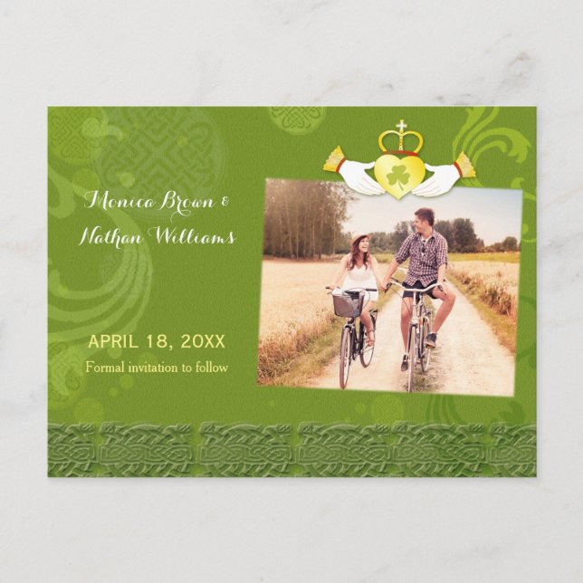 Irish Claddagh Heart Wedding Photo Save the Date Announcement Postcard (Front)