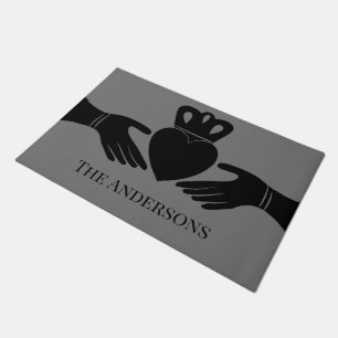 Irish Claddagh Ring Graphic in Black Personalised Doormat