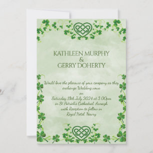 Irish Claddagh Ring Shamrocks & Celtic Love Knot Save The Date