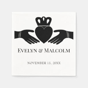 Irish Claddagh Ring Simple Black and White Wedding Napkin